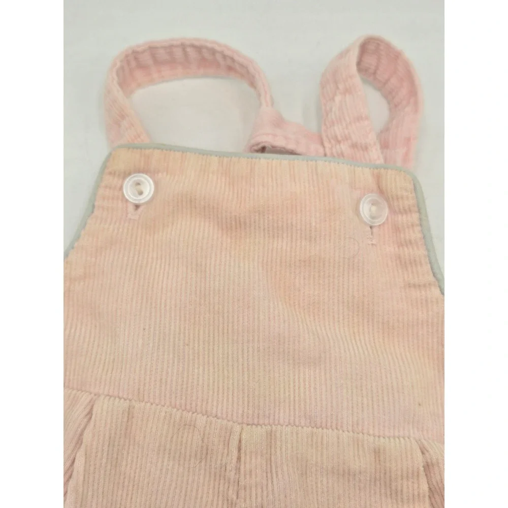 Vintage Pink Corduroy Elephant Patch Overalls Kids Bib Snaps Retro Style